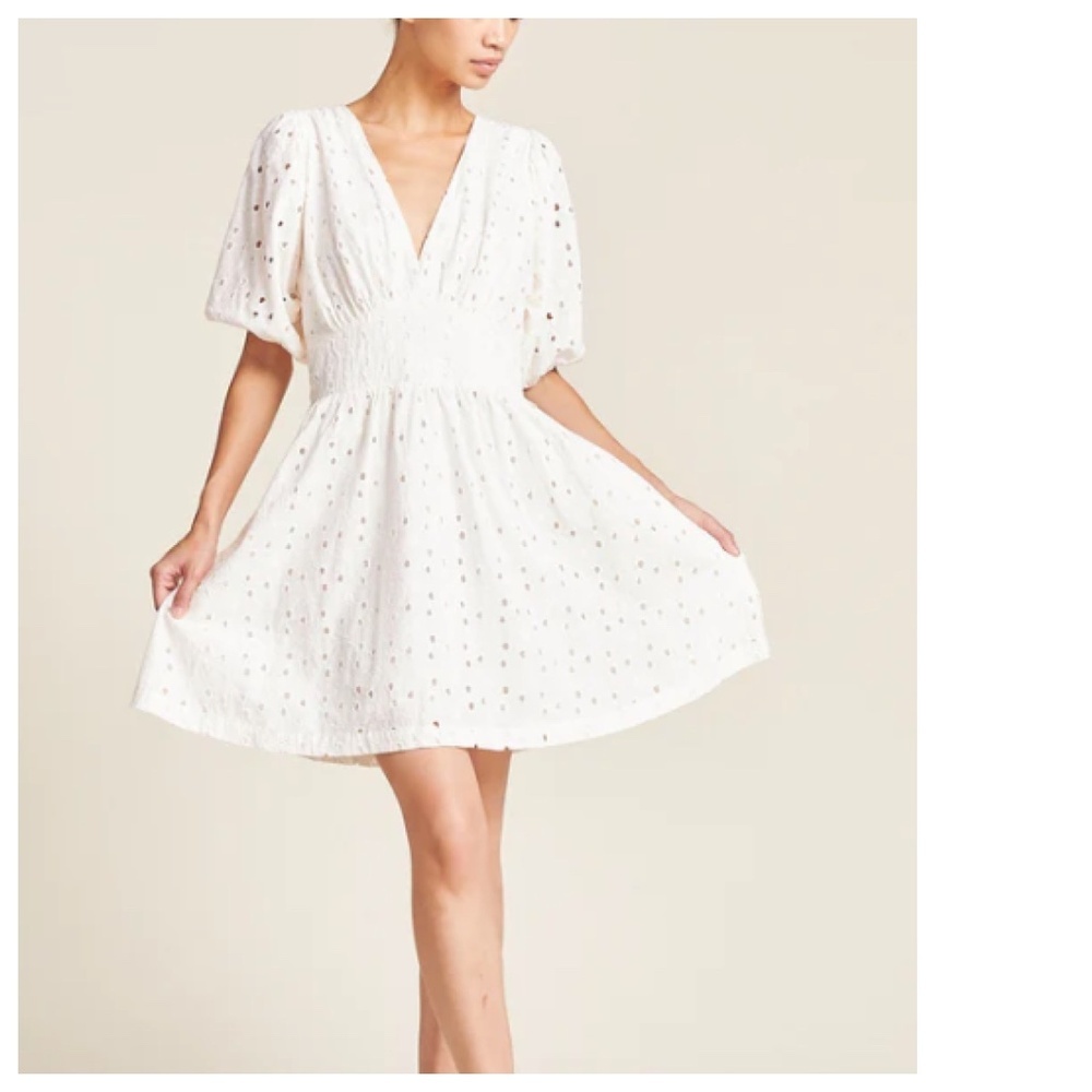 Trovata | Birds of Paradise Gia Eyelet Puff Sleeve Mini Dress | Cream | M